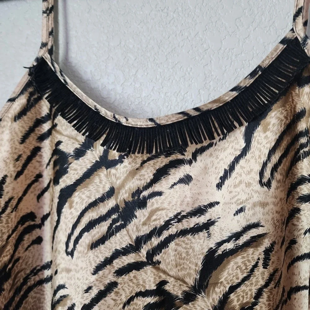 SECRET TREASURES Y2K Tiger Stripe satin slip cami fringe trim size M